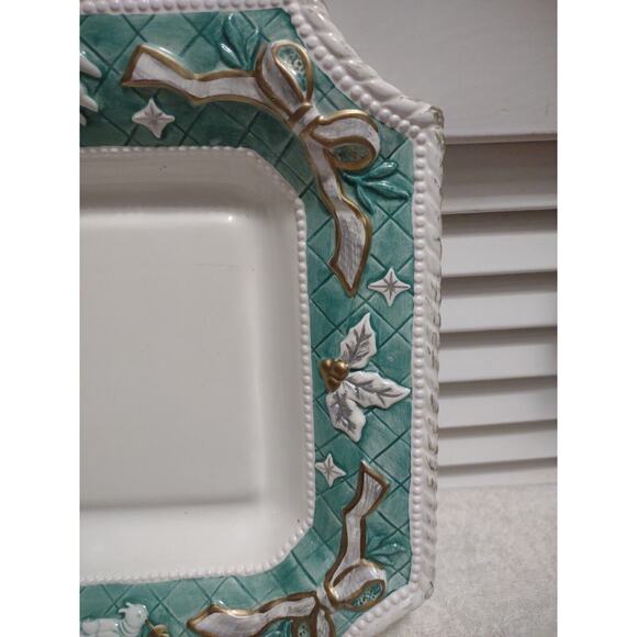 Claire Burke Holiday Collection 2001 9.75" Grn Embossed Candy Dish Serving Bowl - Picture 6 of 14